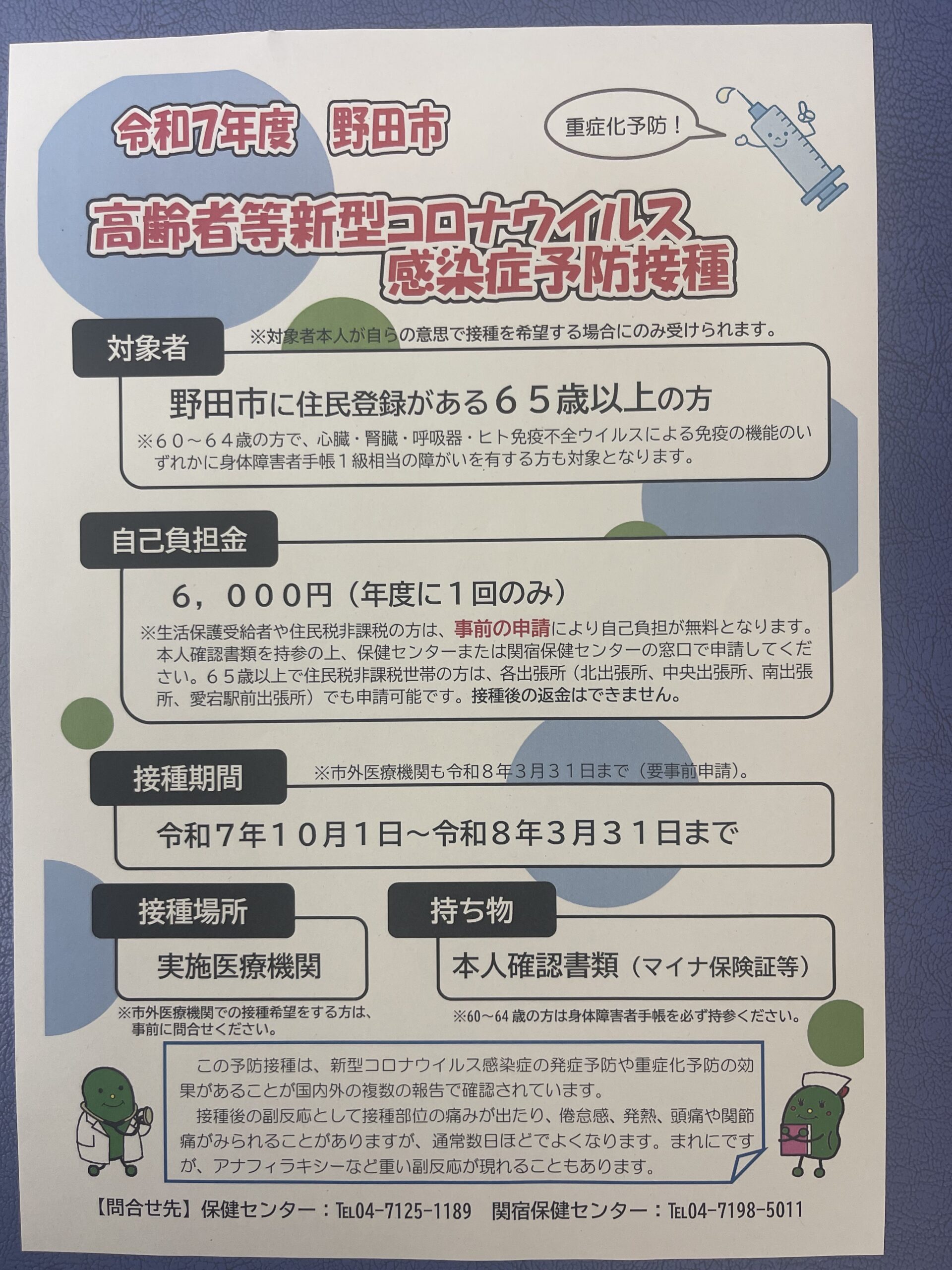 野田市高齢者等インフルエンザ予防接種