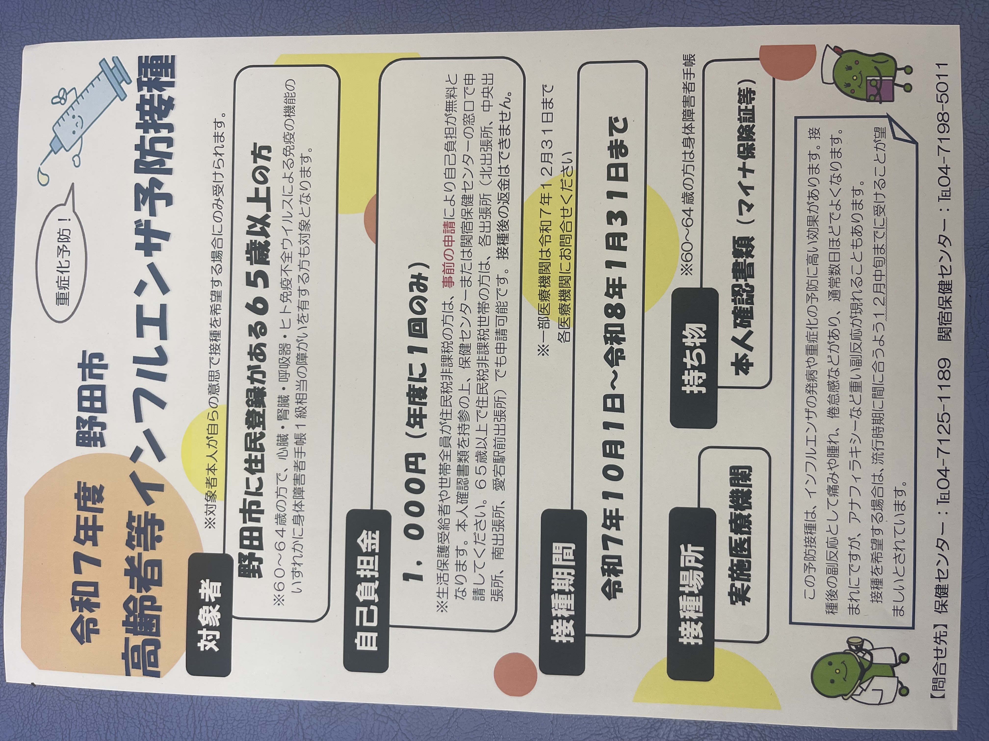野田市高齢者等インフルエンザ予防接種